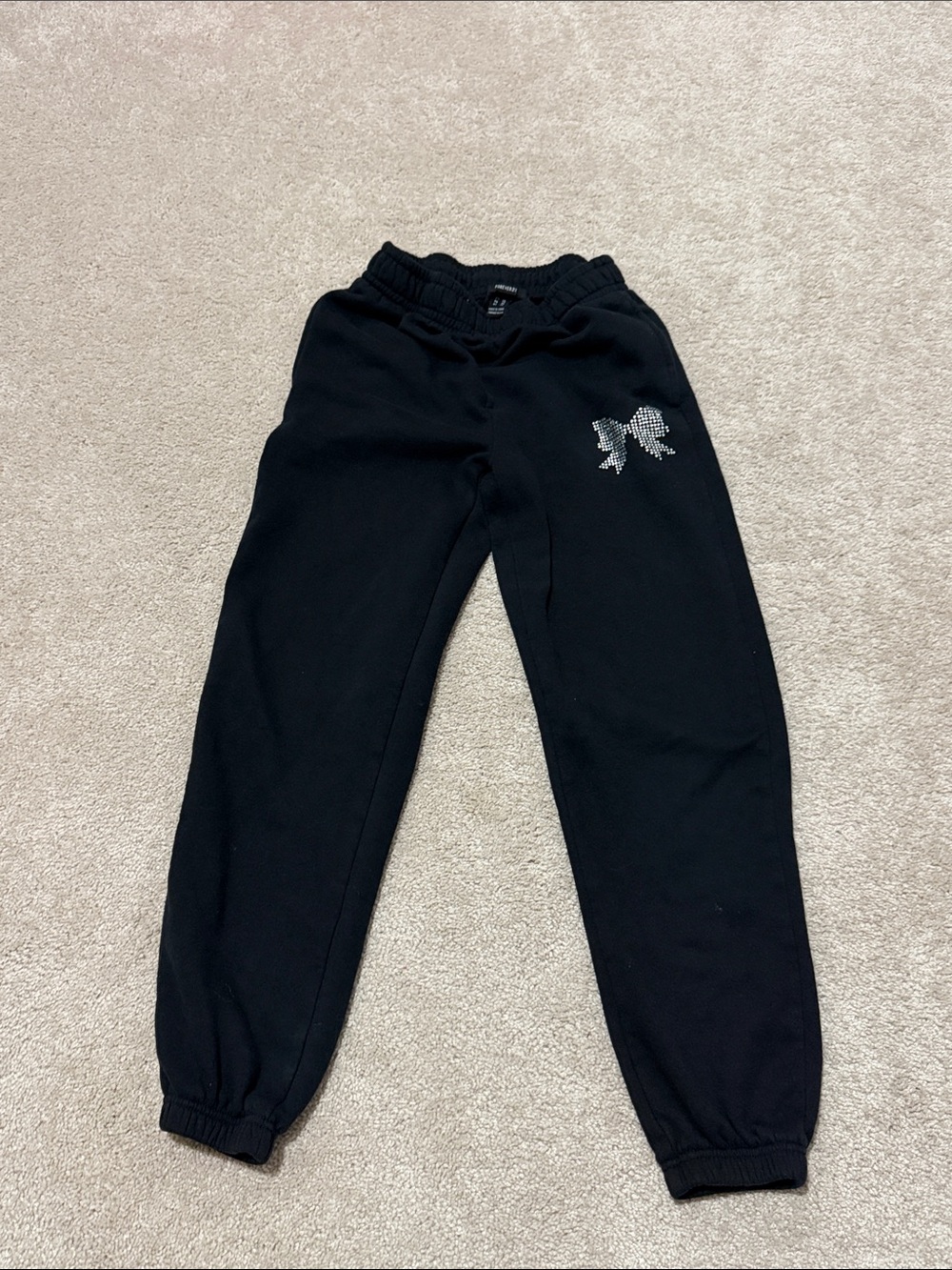 Forever 21 Black Girls Jogger Sweatpants with Rhinestone Bow